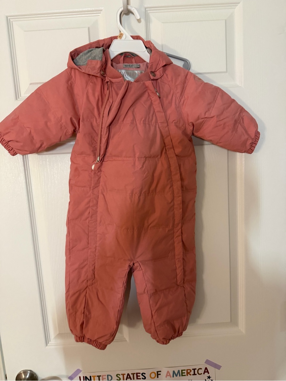Wheat Pink Hooded Infant One-Piece Footie Snowsuit